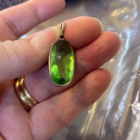 Sterling Silver Oval Green Quartz Pendant