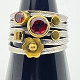 Sterling Silver Gold Vermeil Garnet Ring Size 8