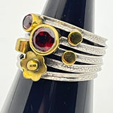 Sterling Silver Gold Vermeil Garnet Ring Size 8