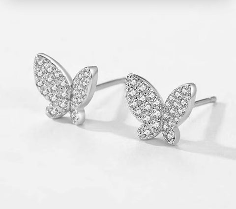 Sterling Silver Pave Diamond Butterfly Earrings