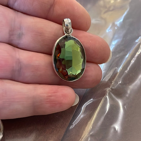 Sterling Silver Oval Purple Mystic Quartz Pendant