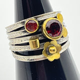 Sterling Silver Gold Vermeil Garnet Ring Size 8