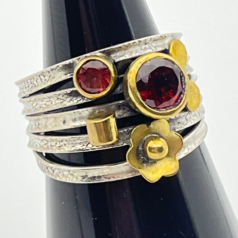 Sterling Silver Gold Vermeil Garnet Ring Size 8