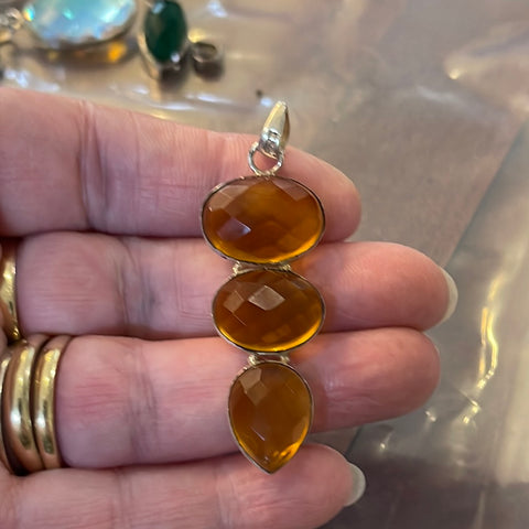 Sterling Silver 3 Stone Drop Citrine Pendant