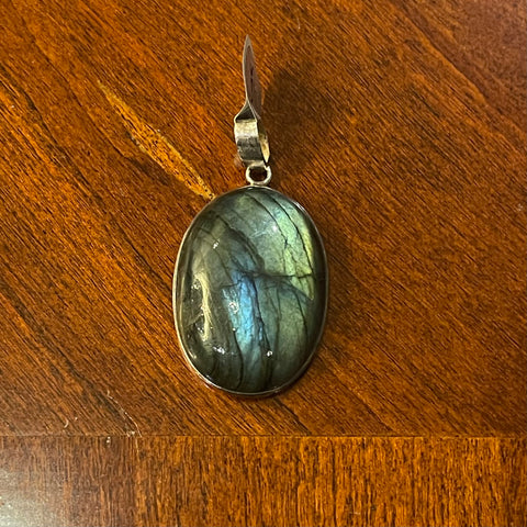 Sterling Silver Large Oval Drop Labradorite Pendant