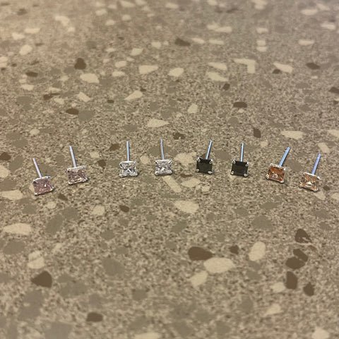 Sterling Silver Sparkly Square 4mm Dainty Earrings