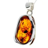 Sterling Silver & Genuine Cognac Baltic Amber Exclusive Unique Pendant