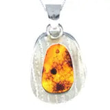 Sterling Silver & Genuine Cognac Baltic Amber Exclusive Unique Pendant