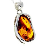 Sterling Silver & Genuine Cognac Baltic Amber Exclusive Unique Pendant