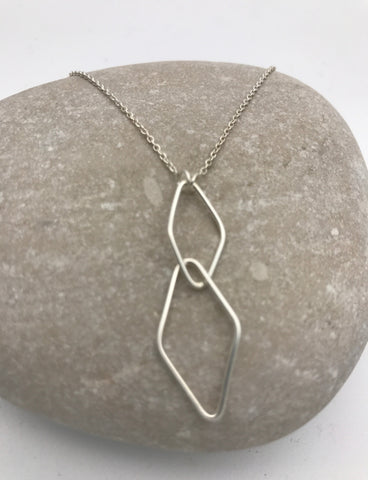 Sterling Silver Fine Chain Double Diamond Drop Necklace