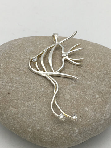 Sterling Silver Angel Fish with CZ accent Pendant