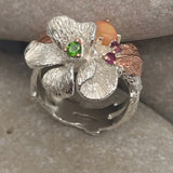 Sterling Silver Opal and chrome diopside gold, white and rose gold ring