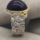 Sterling Silver Gold Vermeil 13ct+ Amethyst and tourmaline white and rose gold ring