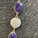 Sterling Silver Coin Pearl Lapis Lazuli Station Necklace