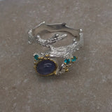 Sterling Silver Tanzanite and green cz white and gold ring