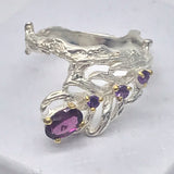 Sterling Silver Rhodolite and Amethyst White and Gold Ring