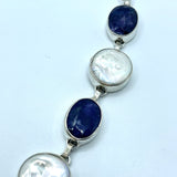 Sterling Silver Coin Pearl Lapis Lazuli Station Necklace