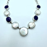 Sterling Silver Coin Pearl Lapis Lazuli Station Necklace