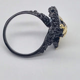 Sterling Silver Blue Topaz and tanzanite black rhodium gold ring