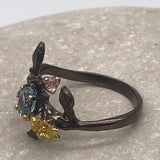 Sterling Silver Topaz and tourmaline black rhodium gold ring