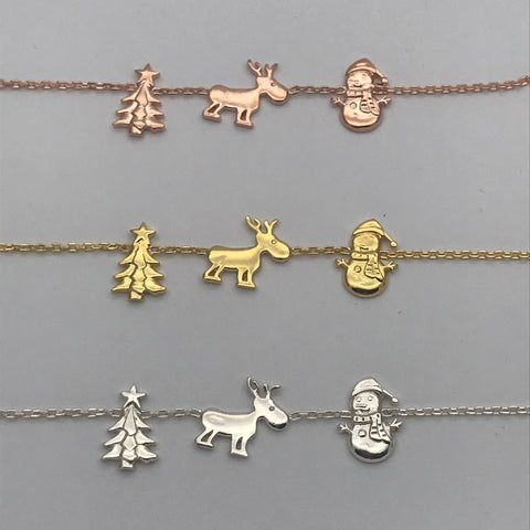 Gold Vermeil Sterling Silver Christmas Charm Chain Bracelet
