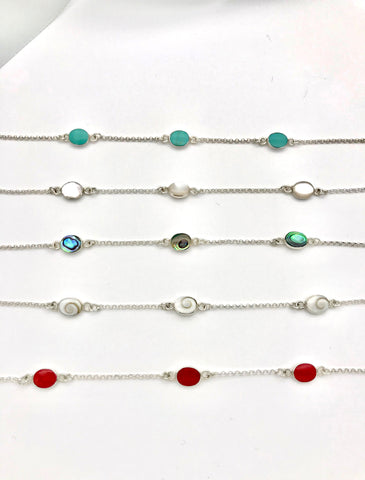 Sterling Silver Oval Stone Station Bracelet