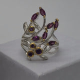Sterling Silver Rhodolite and Amethyst and gold ring
