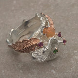 Sterling Silver Opal and chrome diopside gold, white and rose gold ring