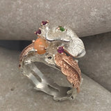 Sterling Silver Opal and chrome diopside gold, white and rose gold ring