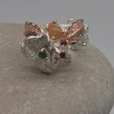 Sterling Silver Opal and chrome diopside gold, white and rose gold ring