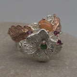 Sterling Silver Opal and chrome diopside gold, white and rose gold ring