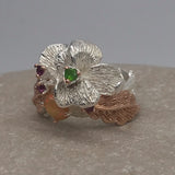 Sterling Silver Opal and chrome diopside gold, white and rose gold ring