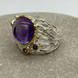 Sterling Silver Gold Vermeil Amethyst white and gold ring