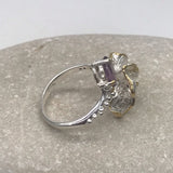 Sterling Silver Gold Vermeil Amethyst and Diopside and Gold sz 7 1/2 Ring Adjustable