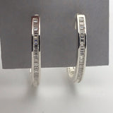 Sterling Silver Stunning Baguette Diamond Hoop Earrings