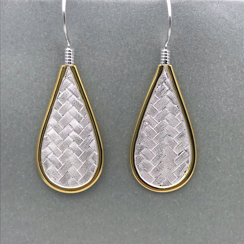Woven Teardrop Earrings Shiny Gold Border