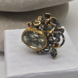 Stunning huge rare Amethyst black rhodium gold ring