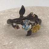 Sterling Silver Topaz and tourmaline black rhodium gold ring