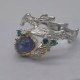 Sterling Silver Tanzanite and green cz white and gold ring