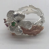 Sterling Silver Opal and chrome diopside gold, white and rose gold ring