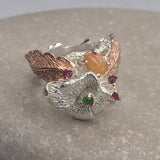 Sterling Silver Opal and chrome diopside gold, white and rose gold ring