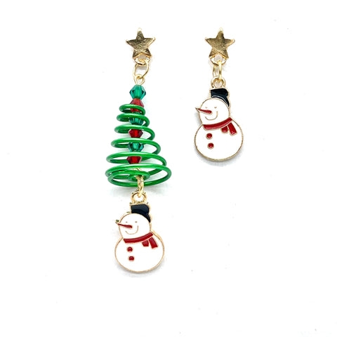 Xmas dangle earrings Xmas Tree and Snowman