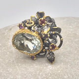 Stunning huge rare Amethyst black rhodium gold ring