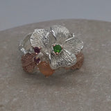 Sterling Silver Opal and chrome diopside gold, white and rose gold ring