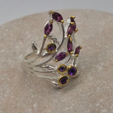 Sterling Silver Rhodolite and Amethyst and gold ring