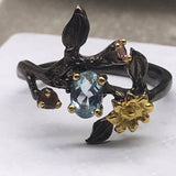 Sterling Silver Topaz and tourmaline black rhodium gold ring
