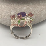 Sterling Silver Gold Vermeil Amethyst and tourmaline white and rose gold ring
