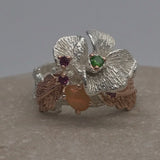 Sterling Silver Opal and chrome diopside gold, white and rose gold ring