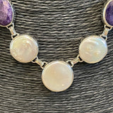 Sterling Silver Coin Pearl Lapis Lazuli Station Necklace