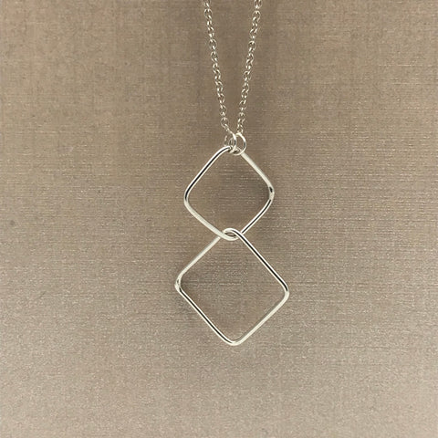 Sterling Silver Fine Chain Square Double Drop Necklace